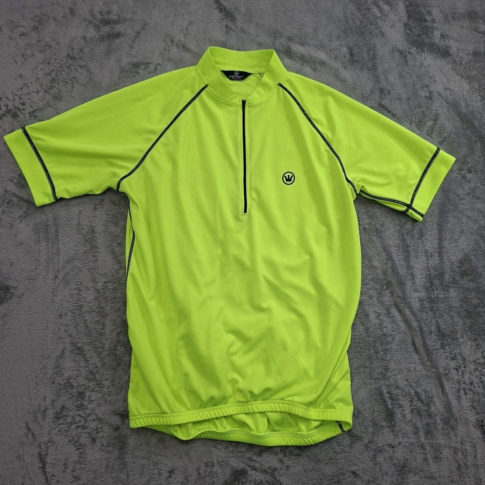 Canari Mens Short Sleeve‎ Hi-Vis Cycling Jersey Sz.L/Neon Green 1/4 Zip/Pockets